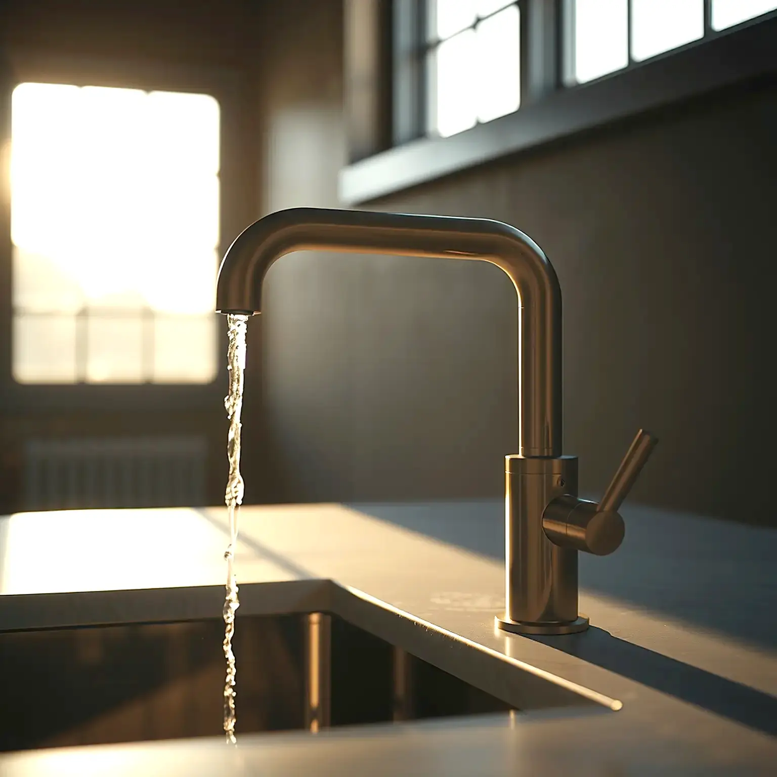 Illustration of water flowing from a kitchen faucet into a sink
