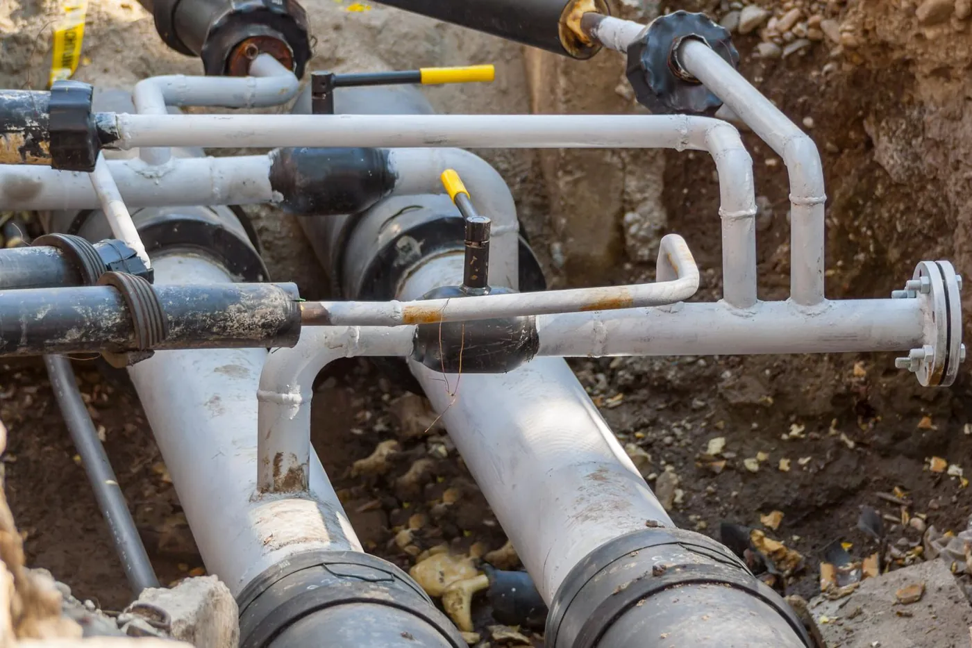 Katy Plumbing Company crew working on an underground water line