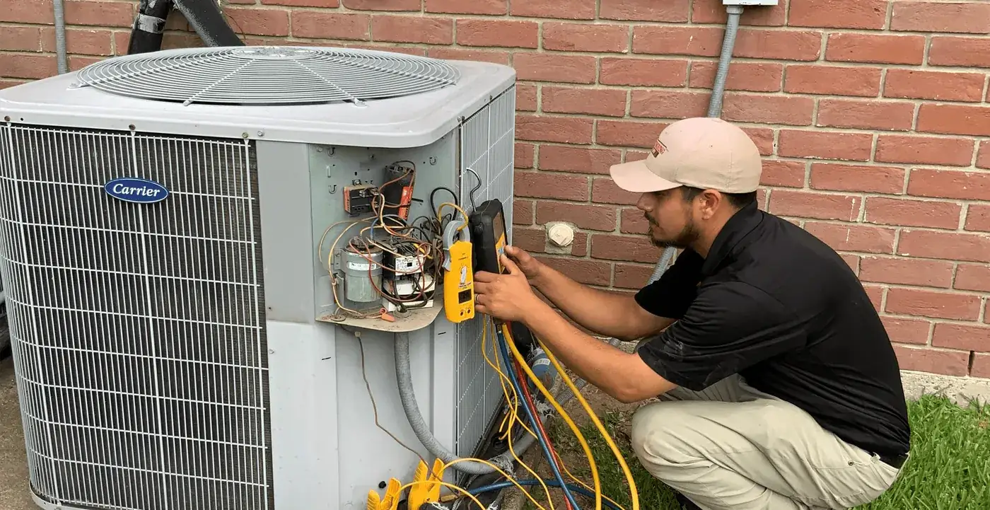 Katy Plumbing technician performing a seasonal HVAC tune-up